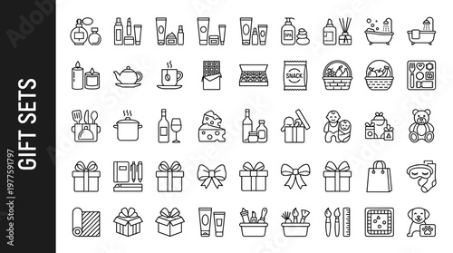 Gift sets with boxes and items including perfume set, cosmetics set, skincare set, spa set, bath set, candle set, tea set, coffee