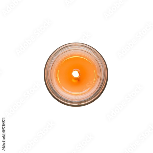 Candle burning in glass jar top view