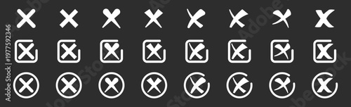 Cross symbol pack, xmark icons and cancel signs, rejection and error elements for interface design, editable vector collection 