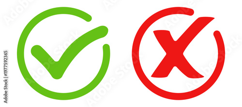 Checkmark and cross symbol pack, tick approval and xmark cancel icons, validation and error elements for interface design, editable vector collection on transparent background