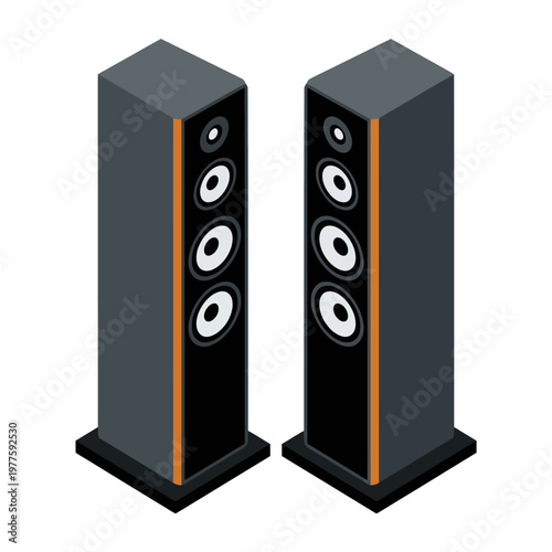 A pair of modern black and silver floor speakers with multiple drivers designed to provide high-quality sound for music lovers and audiophiles in contemporary settings.