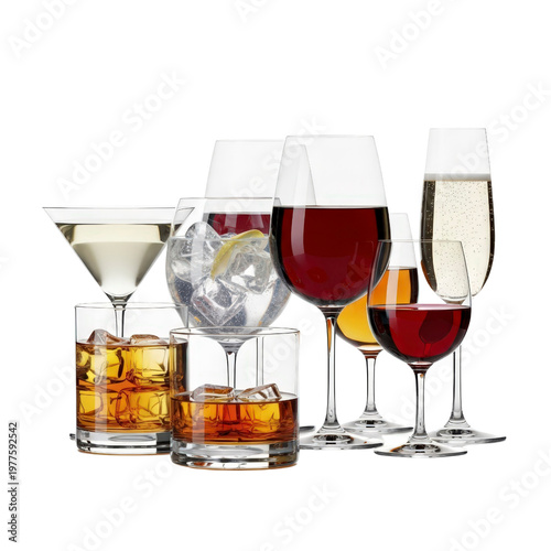 Assortment of alcoholic drinks in glasses