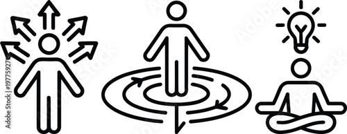 Illustrations depicting human energy, flow, and enlightenment concepts