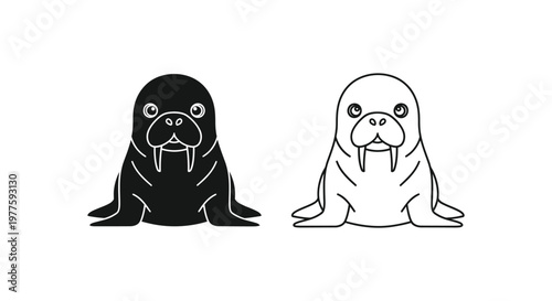 Adorable Walrus Illustration Art - Cute Marine Animals Sketches Vector