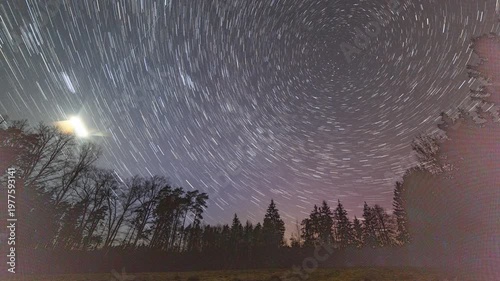 Night time lapse with startails on sky.