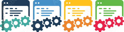 Four color-coded apps with gear icons representing software development tools and integration