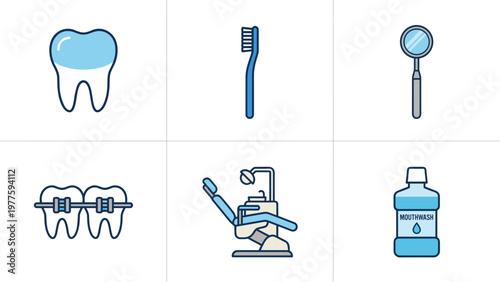 A set of dental care icons on transparent background for health and wellness design