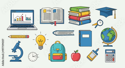 Education icons on white background.