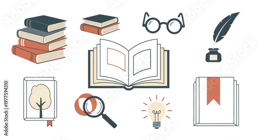 Collection of books and reading accessories.