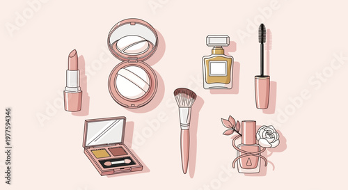 Pink makeup and beauty products.