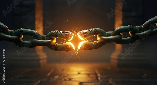 Breaking chains a fiery symbol of freedom and transformation