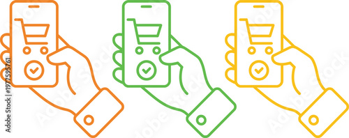 Illustrated depiction of mobile shopping and hand gestures for digital transactions