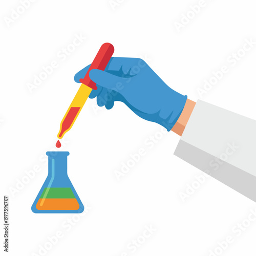 An image depicting a scientist with gloved hands carefully using a pipette to conduct chemical experiments in a laboratory setting, highlighting scientific innovation and inquiry.