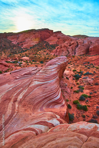 Fire Wave Sandstone Formations and Desert Landscape in Valley of Fire