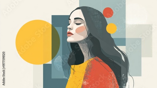 Woman with closed eyes in geometric art style conceptual illustration