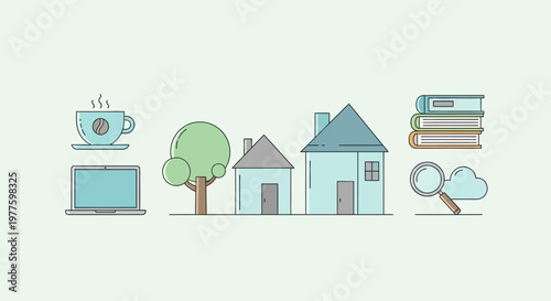 Illustration of Home Objects and Buildings.
