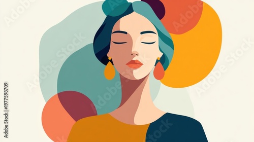 Woman with closed eyes in an artistic illustration on white background