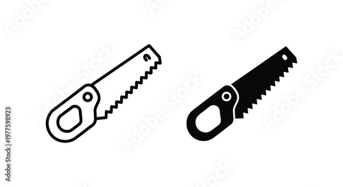 Two hand saws in differing styles a black and white illustration silhouette
