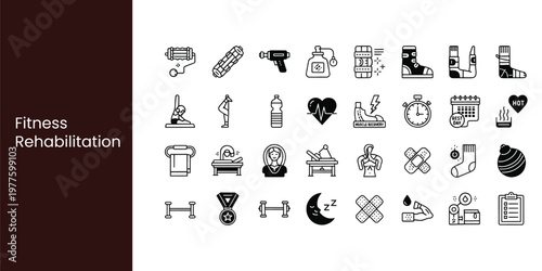 Muscle Recovery and Fitness Rehabilitation Glyph Icon Set