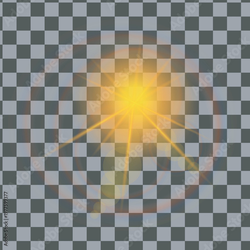 Bright sunburst with lens flare and light rays yellow