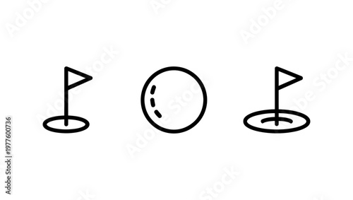 Golf hole with flag and ball, isolated on white background