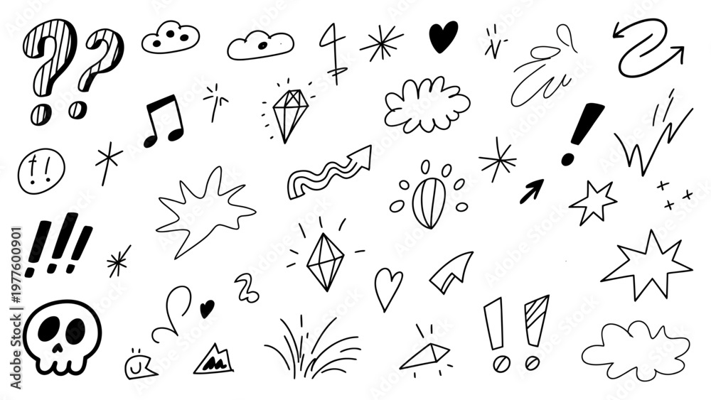 Fototapeta premium Collection of hand-drawn doodle elements and icons isolated on white background