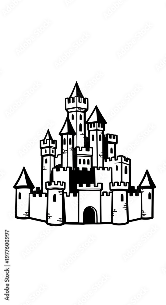 Fototapeta premium Fantasy medieval castle illustration drawing.