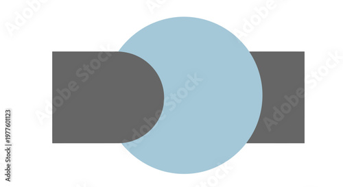 Blue circle overlapped by gray rectangle shapes.