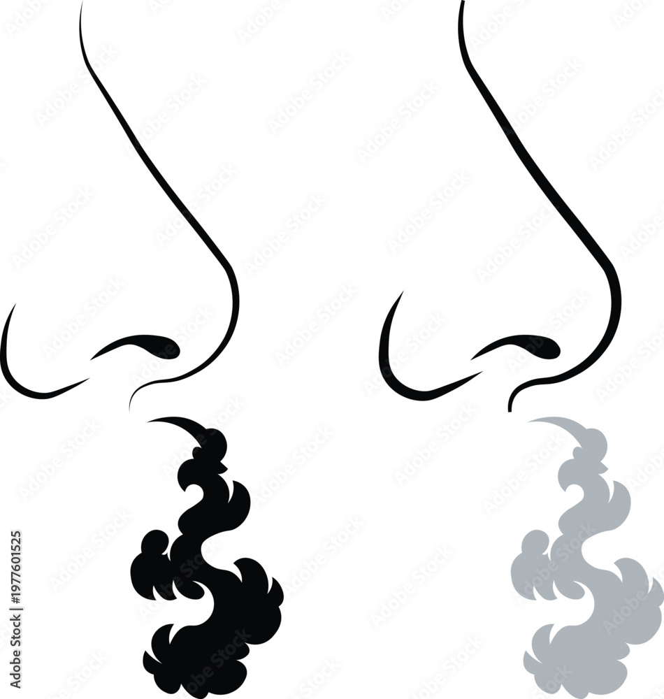 Fototapeta premium Human nose breathing air and smelling aroma clouds vector illustration isolated on white