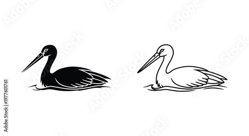 Black And White Water Birds Illustration Vector
