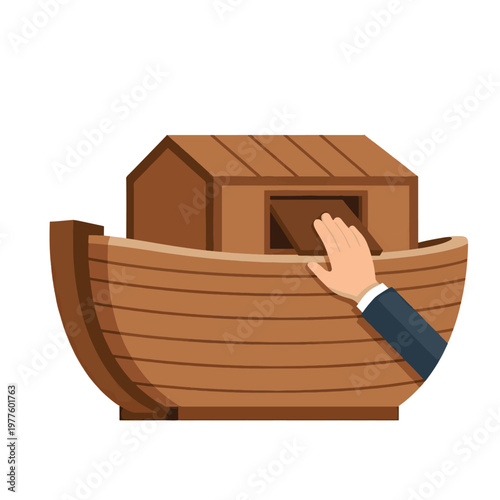 Minimalist Flat Vector Illustration – Noah's Ark with Human Detail