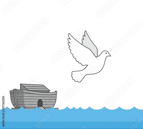 Minimalist Flat Vector Illustration – Noah's Ark with Dove