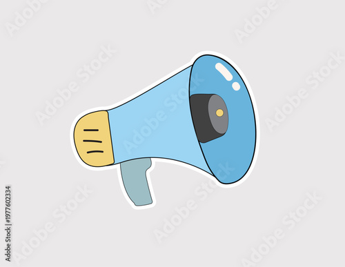 Megaphone vector illustration. Blue bullhorn for announcements, marketing promotions, social media alerts, and communication themed stickers or icons