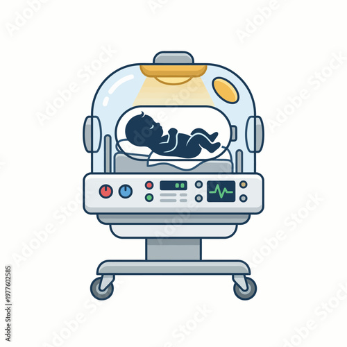 A poignant image illustrating a newborn baby nestled in a high-tech incubator, highlighting the delicate start of life and the importance of care and innovation in modern healthcare.