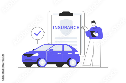 Car Insurance. Auto insurance car safety assistance and protection buying. Flat Cartoon Vector Illustration, icon Stylish abstract design landing page web