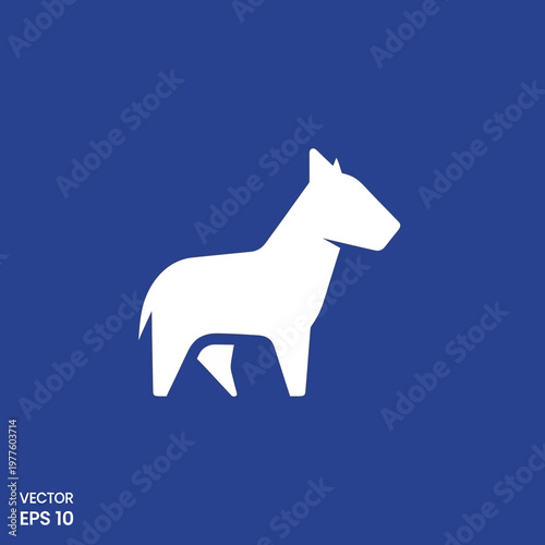 Minimalist White Horse Silhouette on Blue Background.