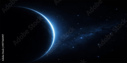 earth planet in space with sun light moon stars and glowing blue universe sky