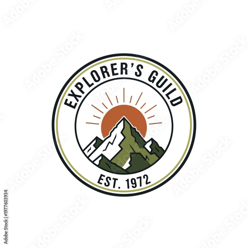 Explorers Guild Vintage Mountain Emblem Logo.