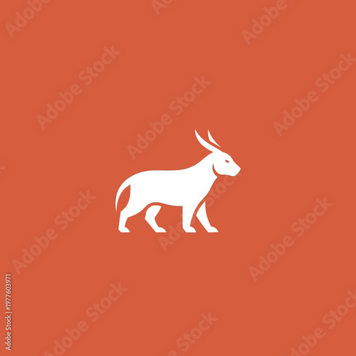 Minimalist White Donkey Silhouette on Orange Background.