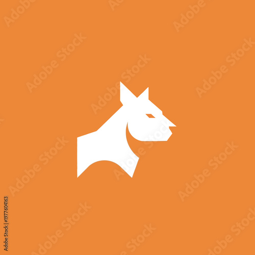 Minimalist White Dog Head Silhouette on Orange Background.