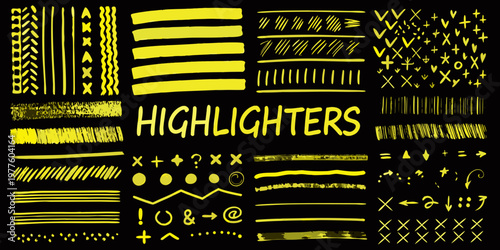 A colorful collection of hand drawn highlighter marks and artistic lines
