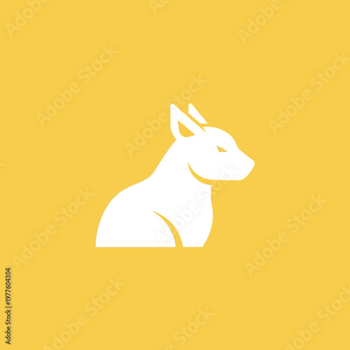 Minimalist White Dog Silhouette on Yellow Background.