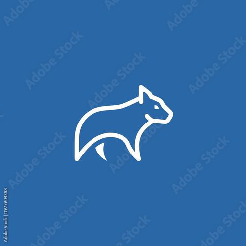 Minimalist White Line Art of a Squirrel on Blue Background.