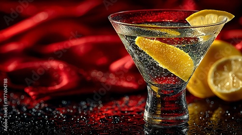 Classic martini glass close up with transparent drink and reflection wallpapers