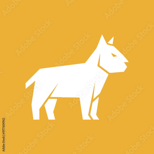 Geometric White Bull Terrier Silhouette on Yellow Background.