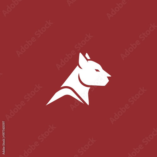 Minimalist White Dog Head Silhouette on Red Background.