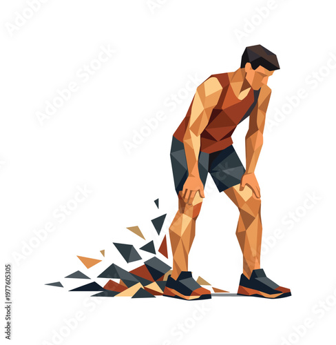 Low poly runner catching breath after intense workout session