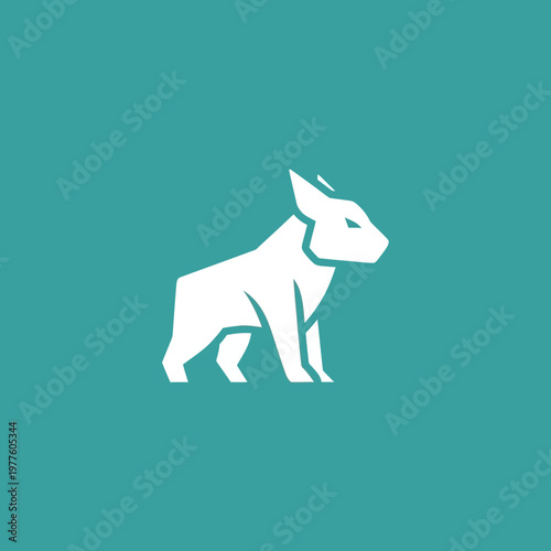 Minimalist White Dog Silhouette on Teal Background.