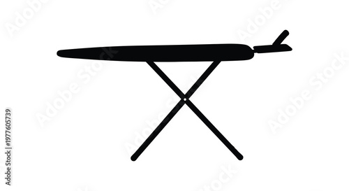 A black silhouette of an ironing board and iron minimalist design silhouette