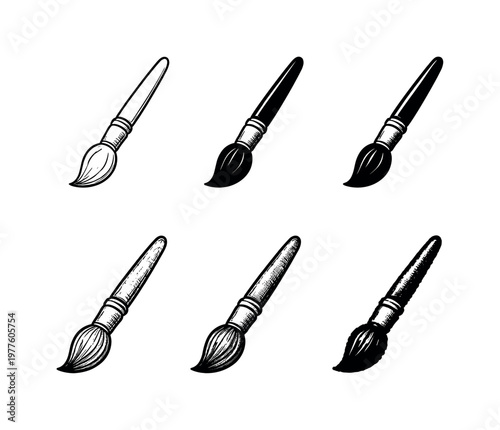 Paint brush with wooden handle and bristle tip used for applying paint to canvas walls and creative surfaces | Create ONE image